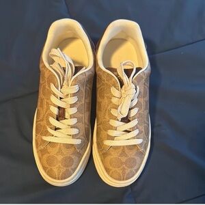 COACH Brown Patterned Sneakers with White Laces